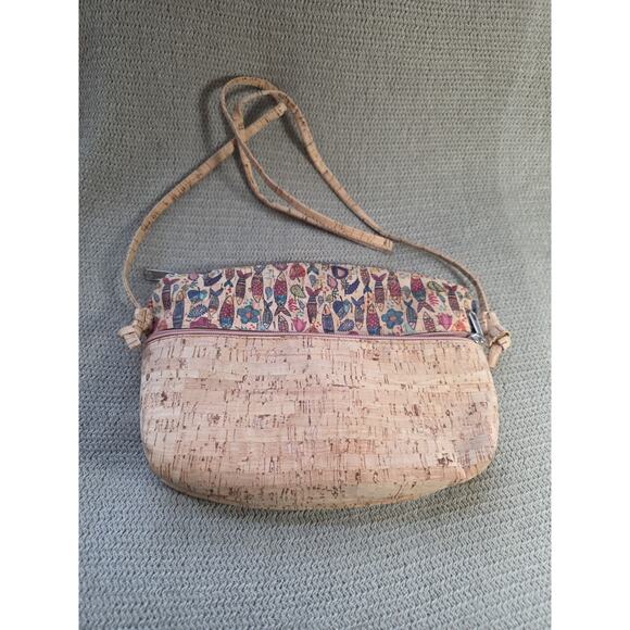 Kork Handbags - Unbranded Lightweight Boho Fish N FlowerPaisley Vegan Cork Bag Crossbody 10x7x2"